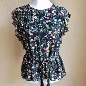 Farm Rio for Anthropologie sleeveless black and floral blouse sz S